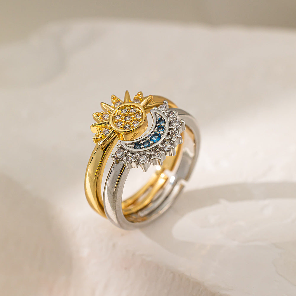 Two-Tone Sun & Moon Adjustable Ring