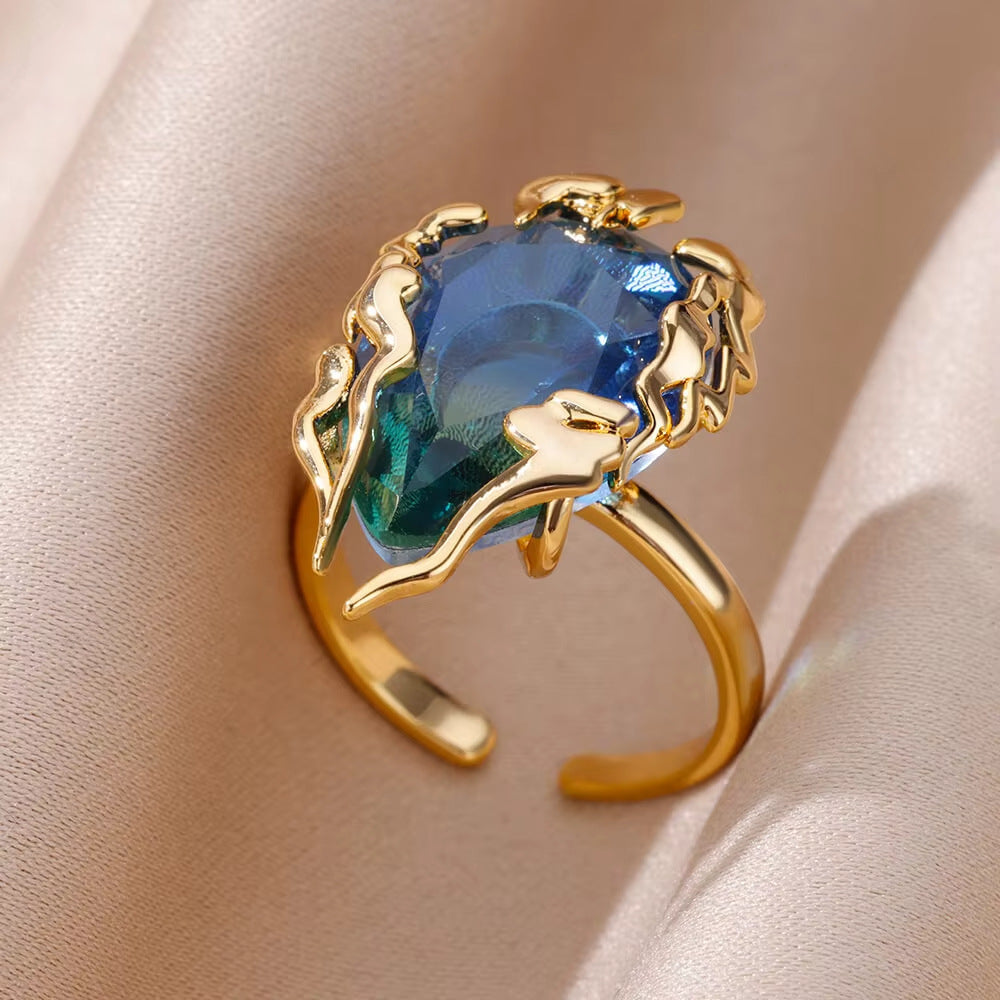 Iridescent Crystal Claw Adjustable Ring
