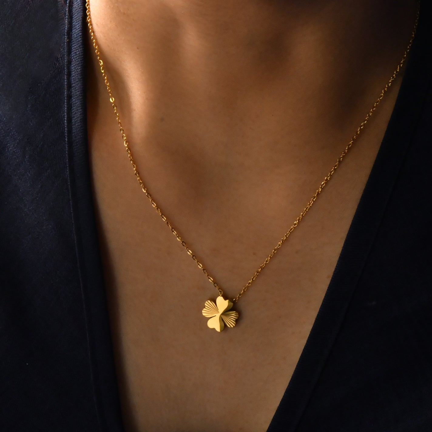 Gold Four-Leaf Clover Pendant Necklace