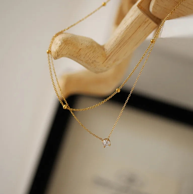 Dainty Layered Crystal Pendant Necklace