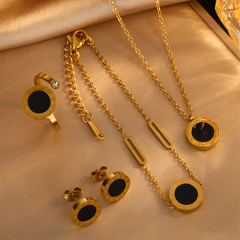 Gold & Black Enamel Jewelry Set
