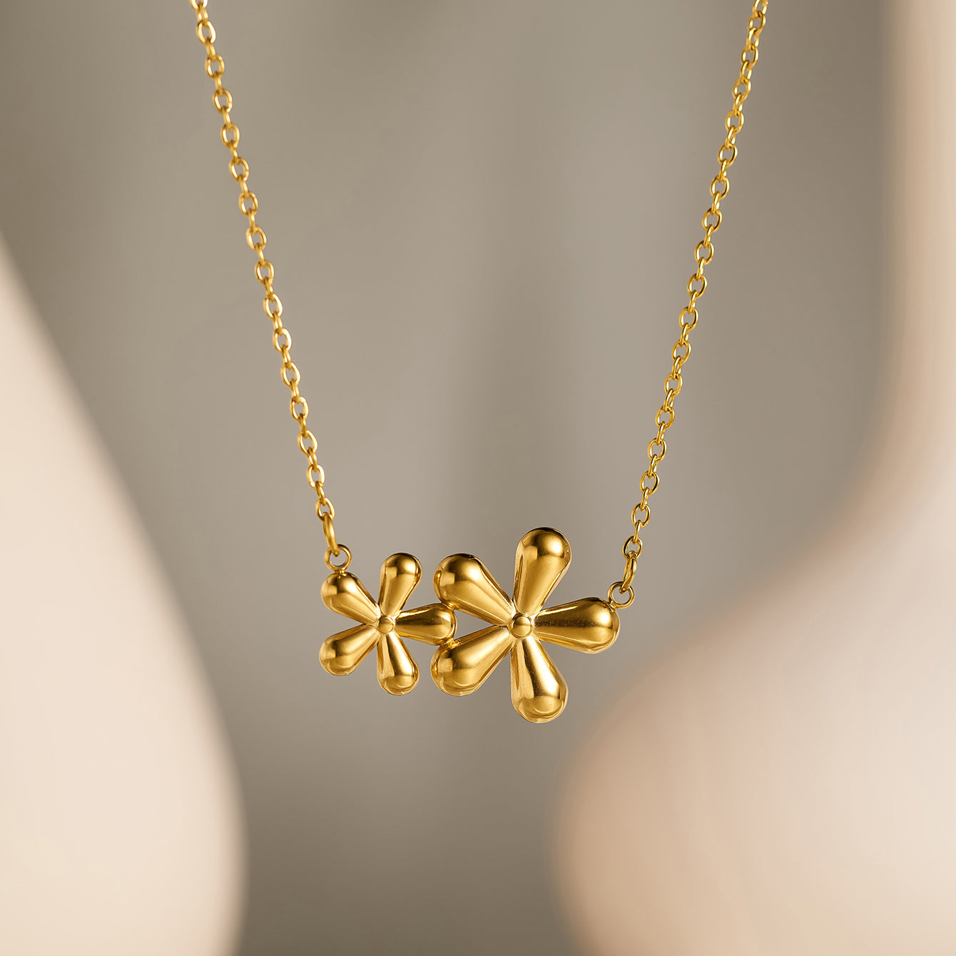 Gold Double Flower Necklace