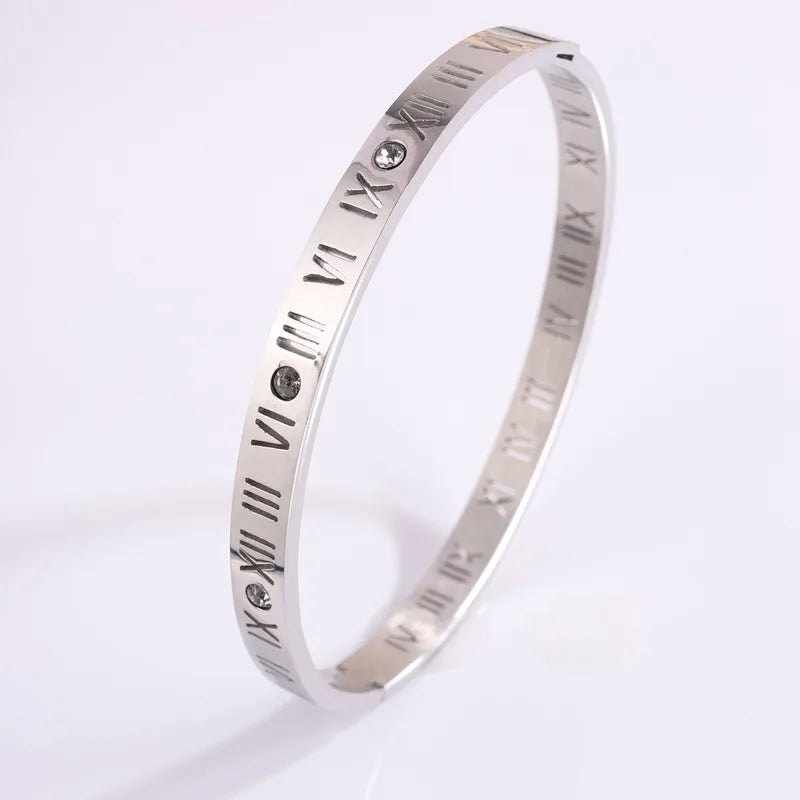 Roman Numeral Silver Bangle