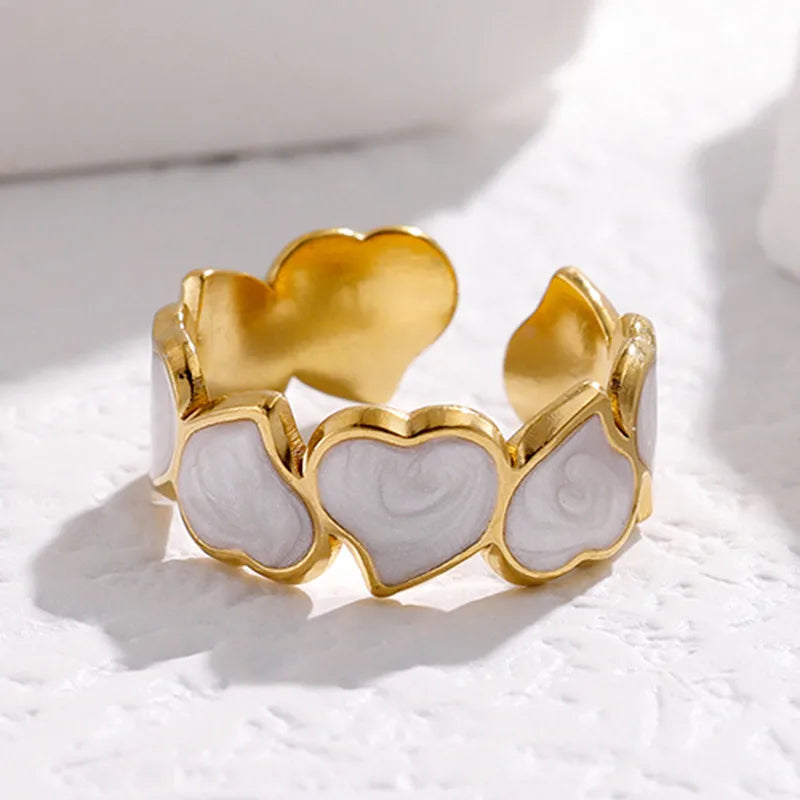 White Enamel Adjustable Ring