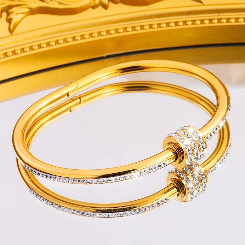 Double Circle Gold Bangle| Luxury 18K Gold Plated