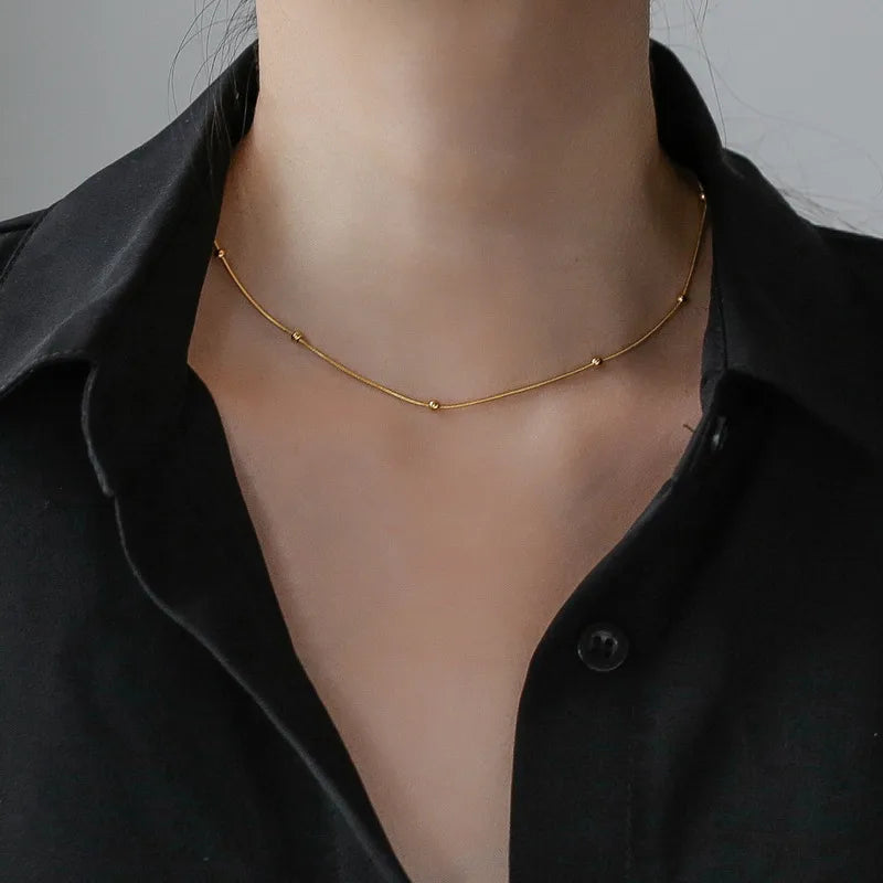 Minimal Gold Beaded Chain Necklace