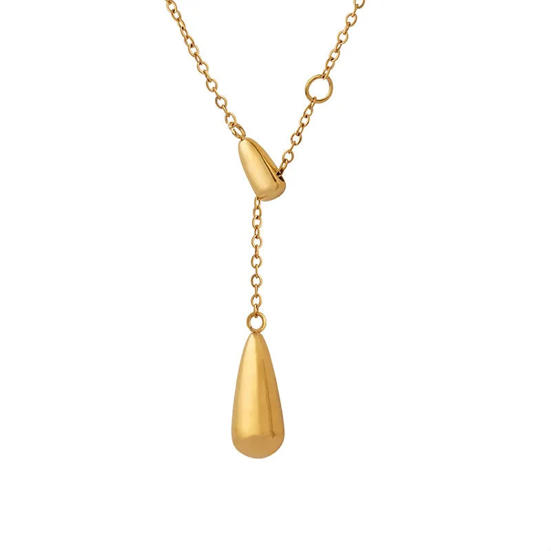 Gold Teardrop Lariat Necklace