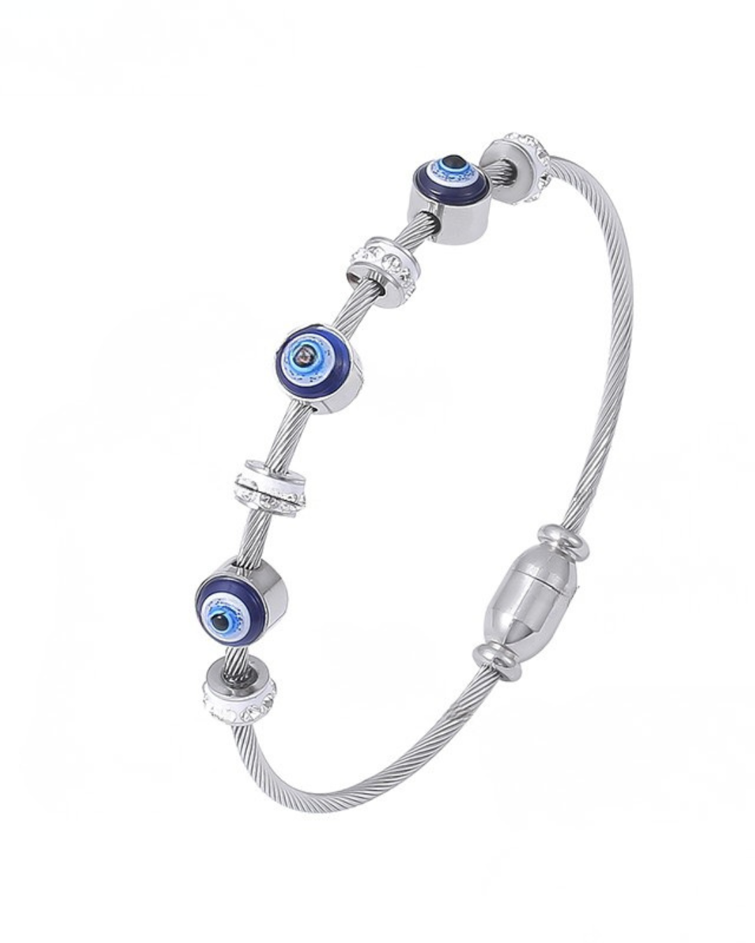 Silver Evil Eye Charm Bracelet | Snake Chain