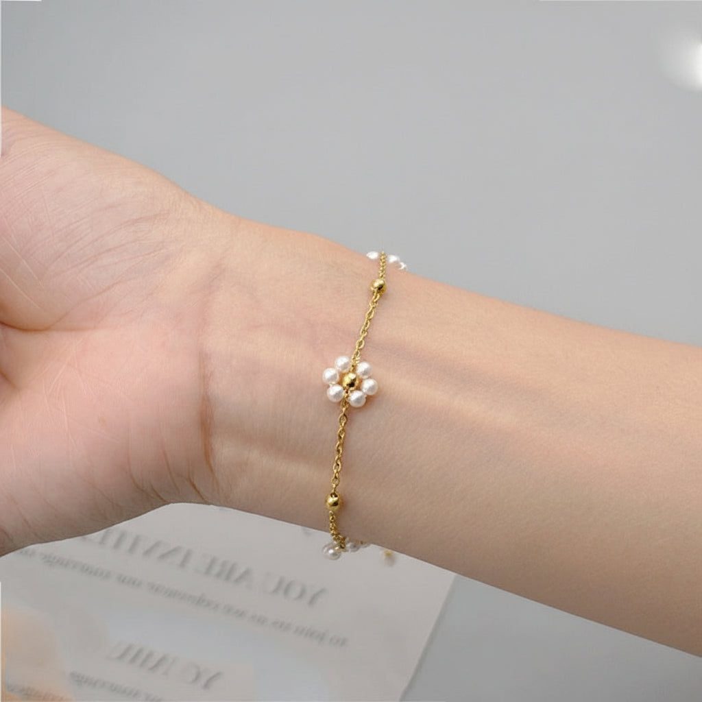 Gold Pearl Flower Bracelet