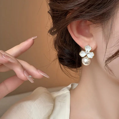 Flower Faux Pearl Drop Earrings