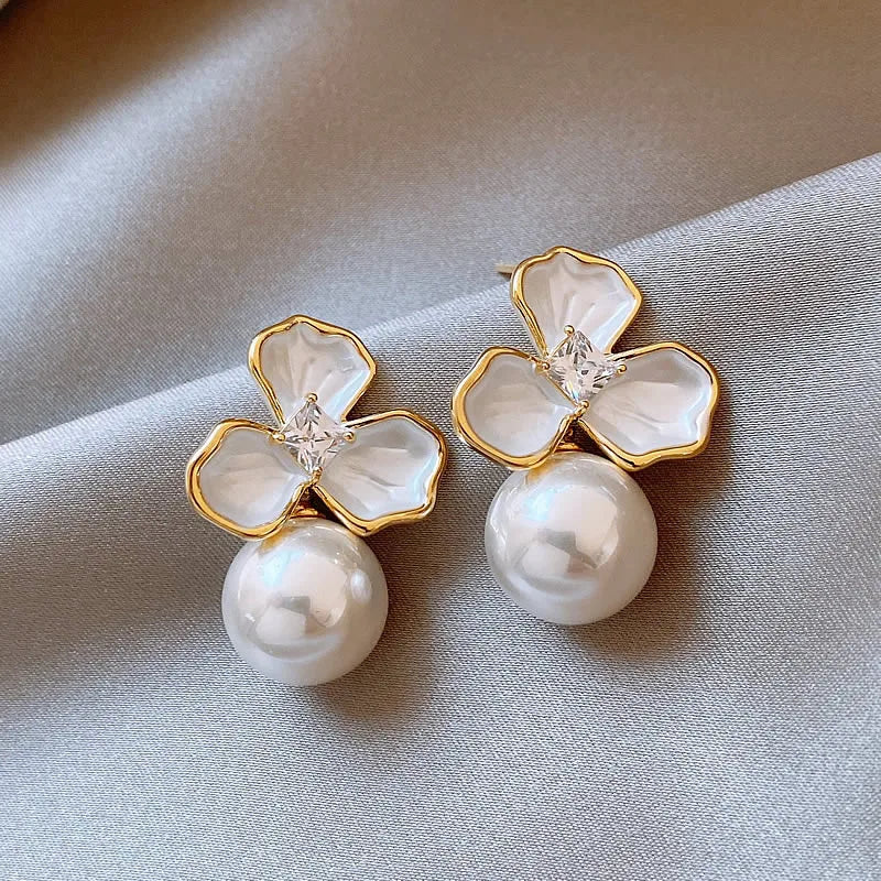 Flower Faux Pearl Drop Earrings