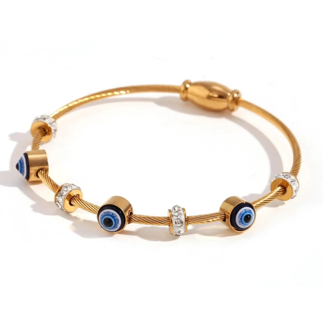Gold Evil Eye Charm Bracelet |Snake Chain