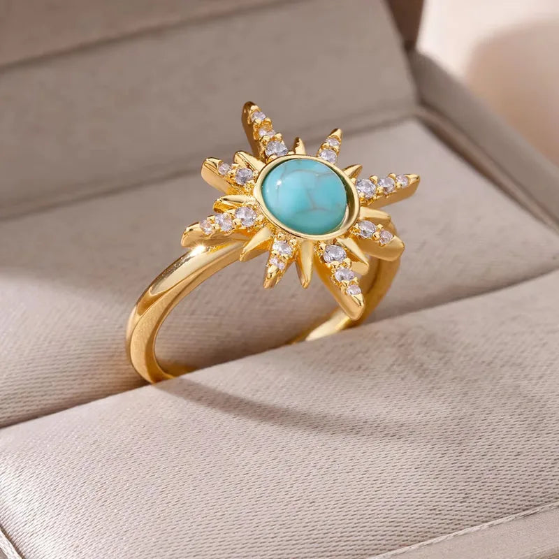 Turquoise Sunburst Adjustable Ring