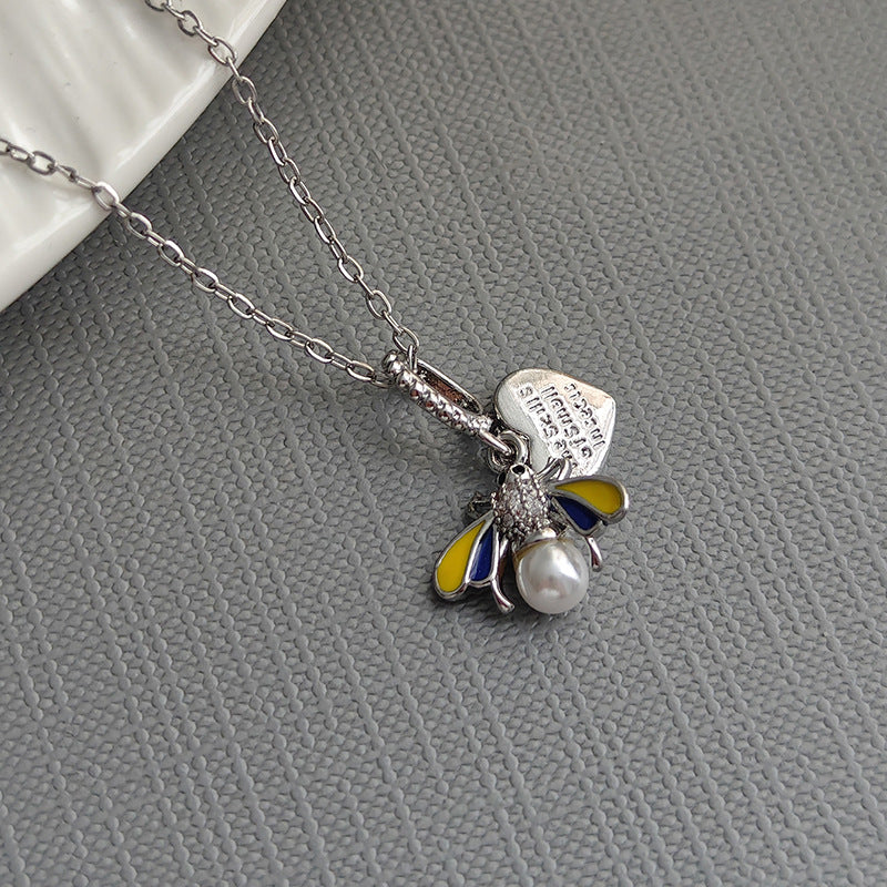 Bee & Pearl Silver Pendant Necklace
