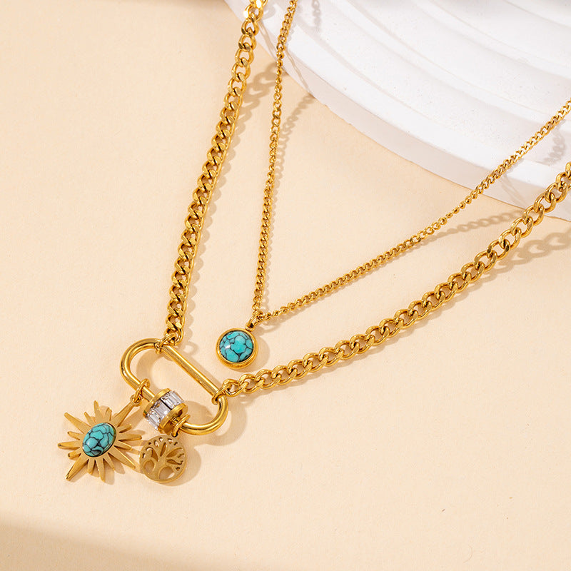 Layered Gold Chain with Turquoise Charms
