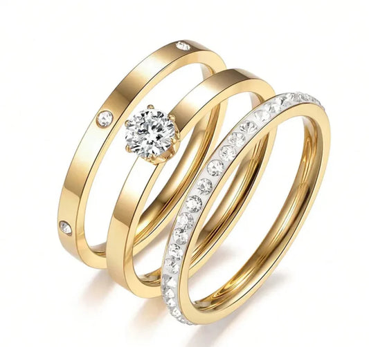 Triple Layer Gold Crystal Ring Set | 18K Gold Plated