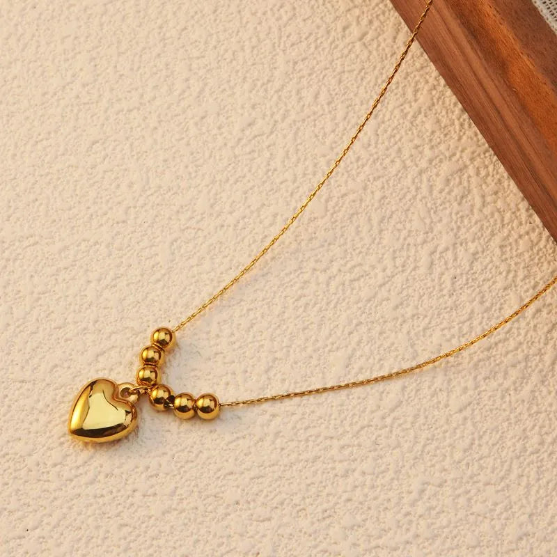 Beaded Charm Gold Heart Necklace