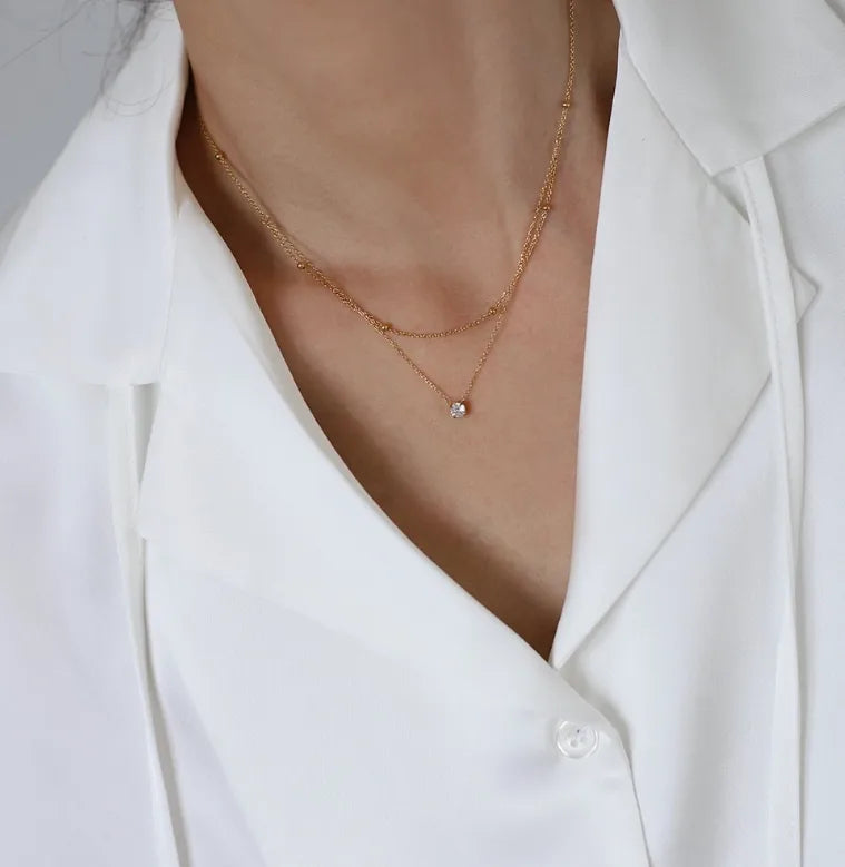 Dainty Layered Crystal Pendant Necklace