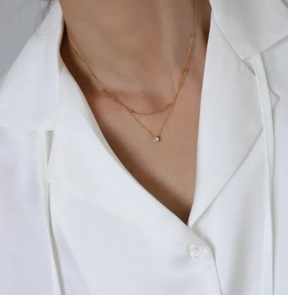Dainty Layered Crystal Pendant Necklace