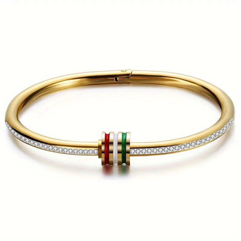 Tricolor Enamel Gold Bangle