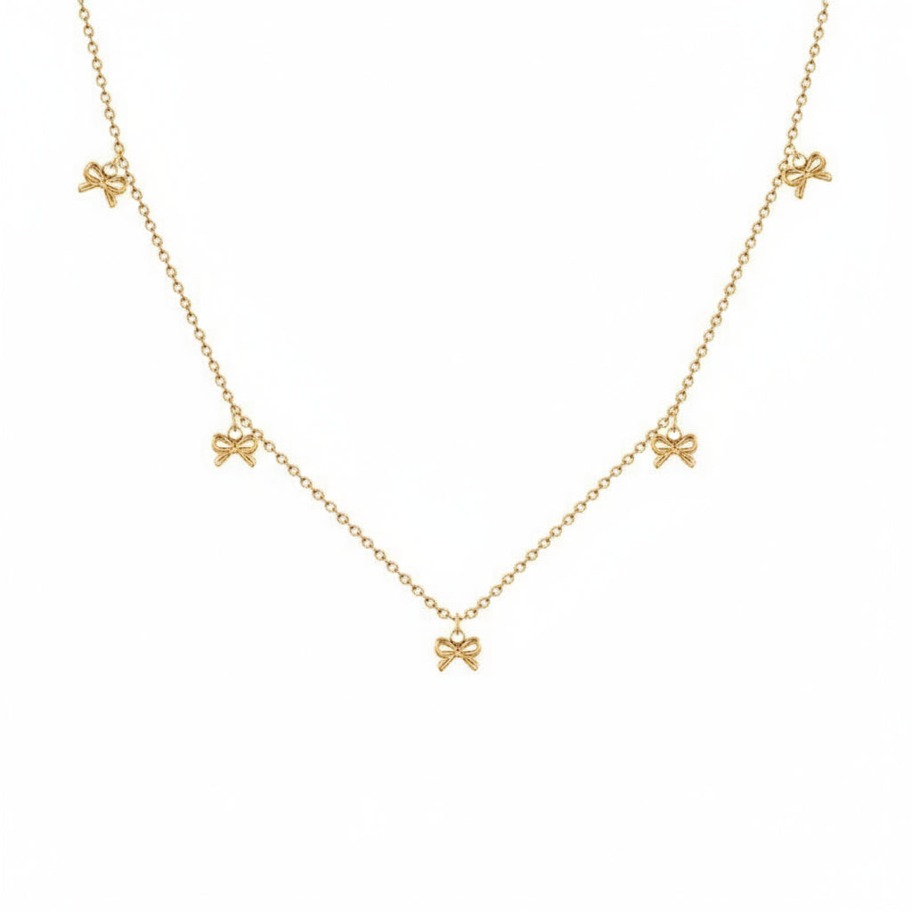 Gold Bow Charm Choker Necklace