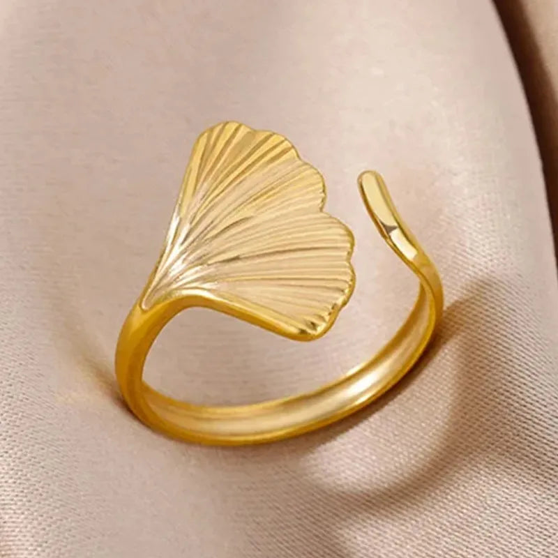 Gold Ginkgo Leaf Adjustable Ring