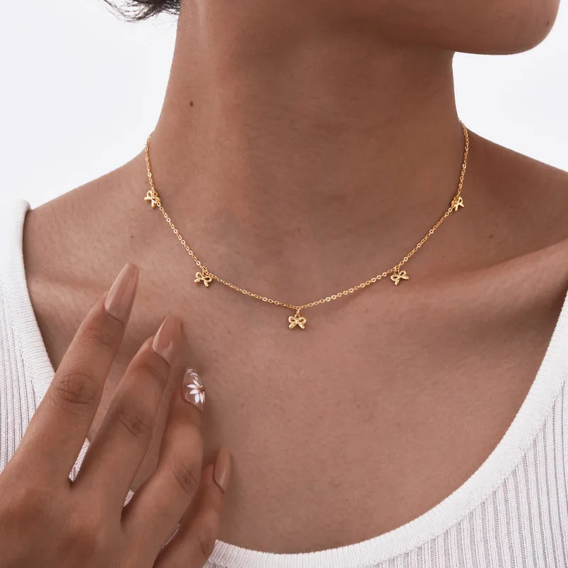 Gold Bow Charm Choker Necklace