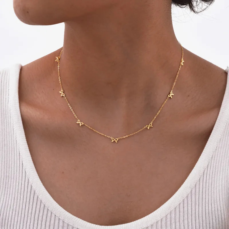 Gold Bow Charm Choker Necklace