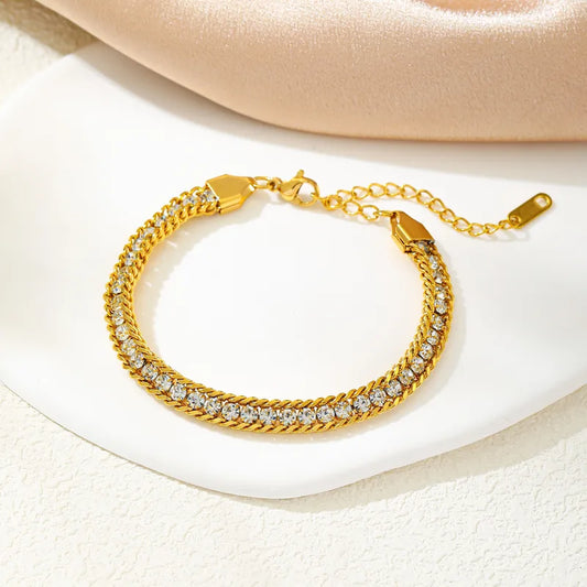 Crystal Chain Gold Bracelet