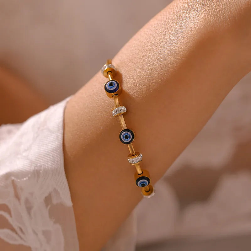 Gold Evil Eye Charm Bracelet |Snake Chain