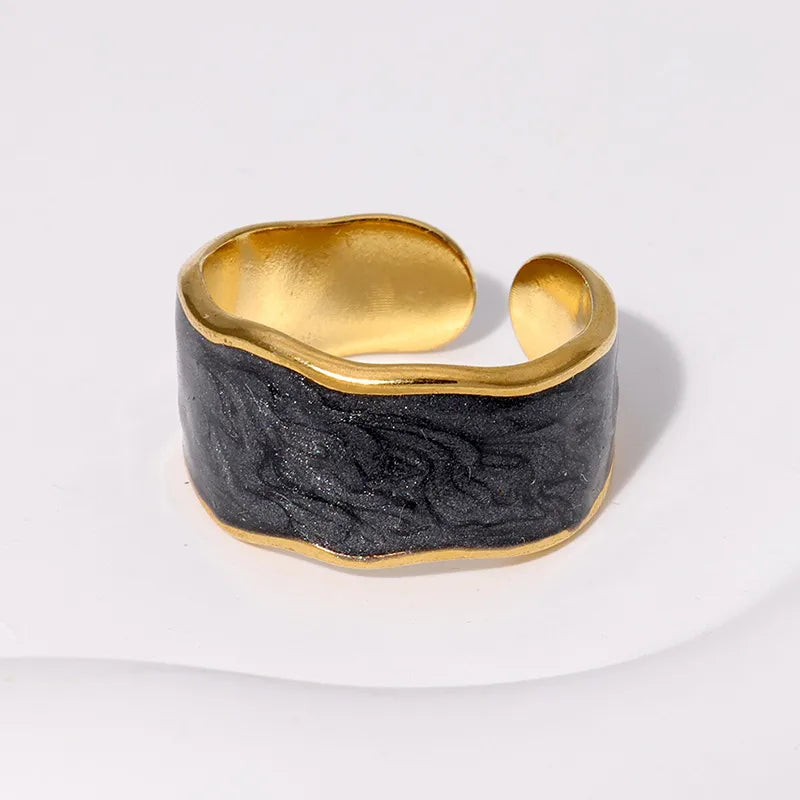 Black Enamel Adjustable Wave Ring
