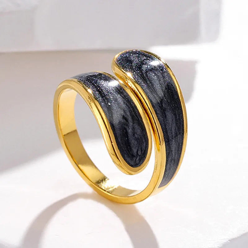 Black Enamel Adjustable Wave Ring