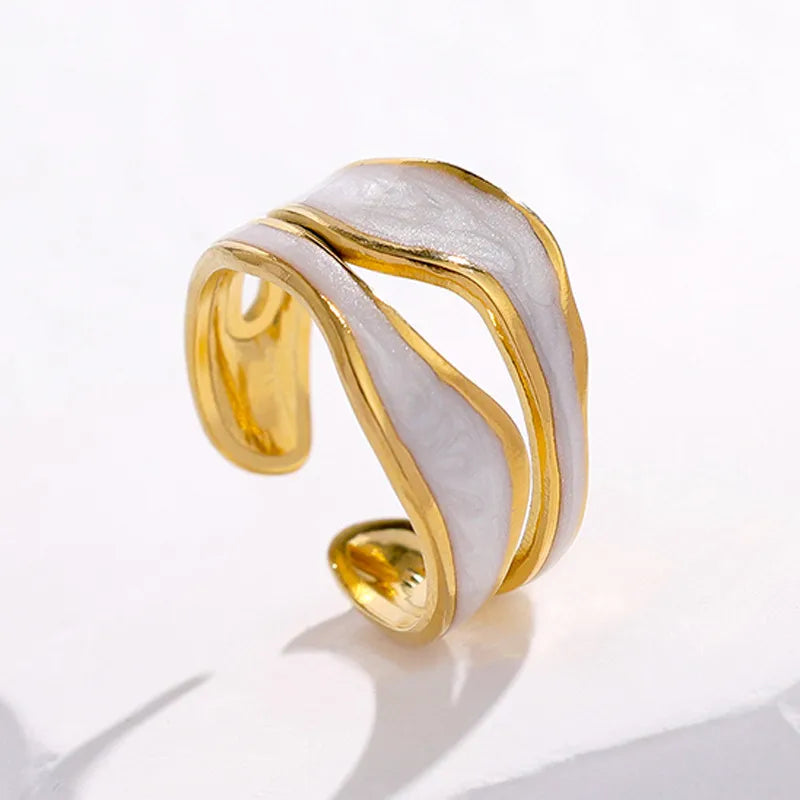 White Enamel Adjustable Ring