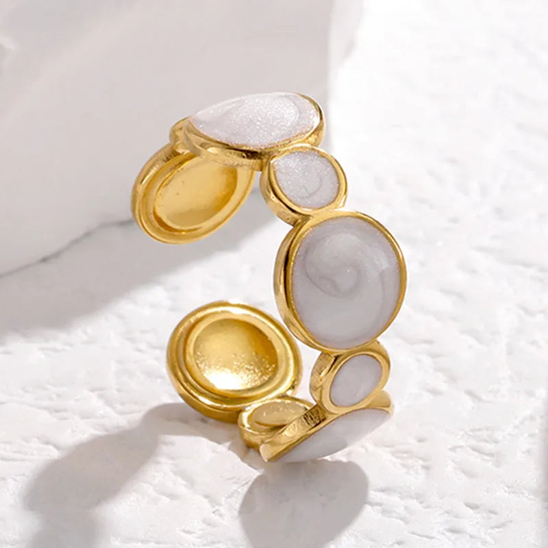 White Enamel Adjustable Ring