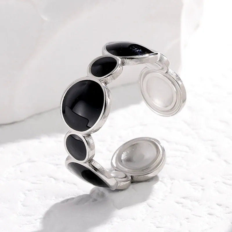 Silver Black Adjustable Enamel Rings