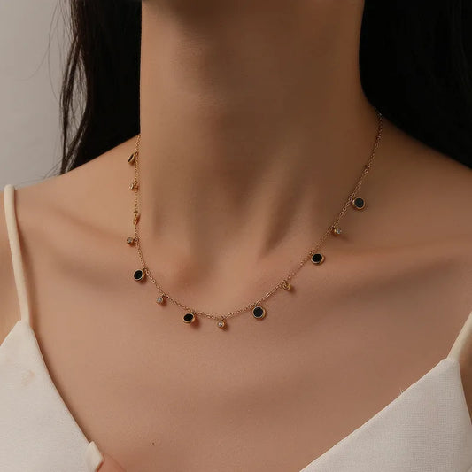 Gemstone Drop Black Charm Necklace