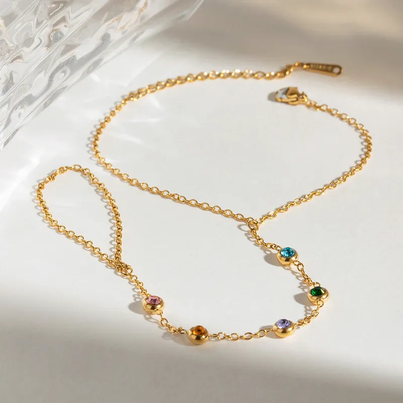 Multicolor Gem Hand Chain Bracelet with Ring