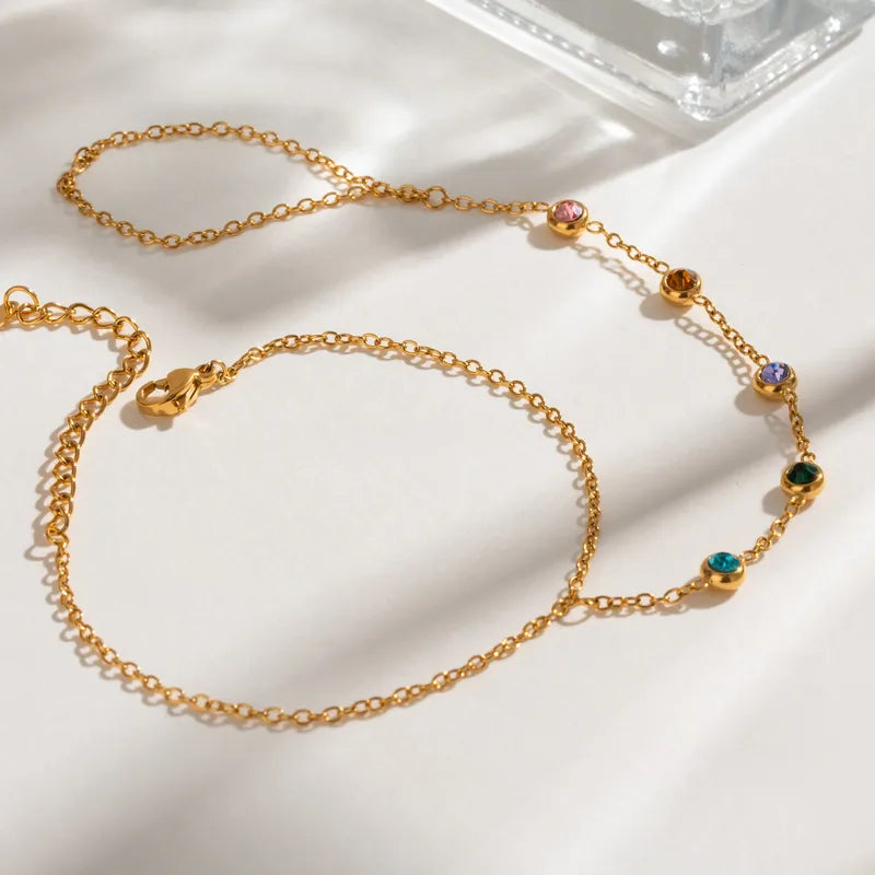 Multicolor Gem Hand Chain Bracelet with Ring