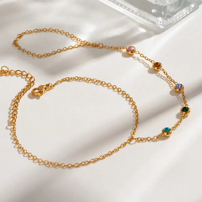 Multicolor Gem Hand Chain Bracelet with Ring