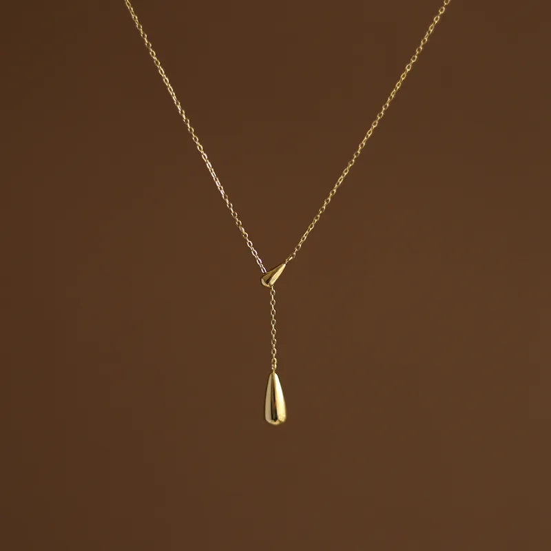 Gold Teardrop Lariat Necklace