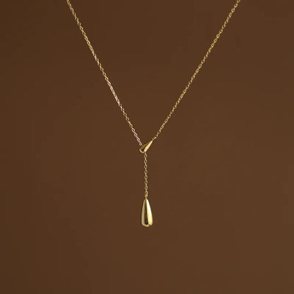 Gold Teardrop Lariat Necklace