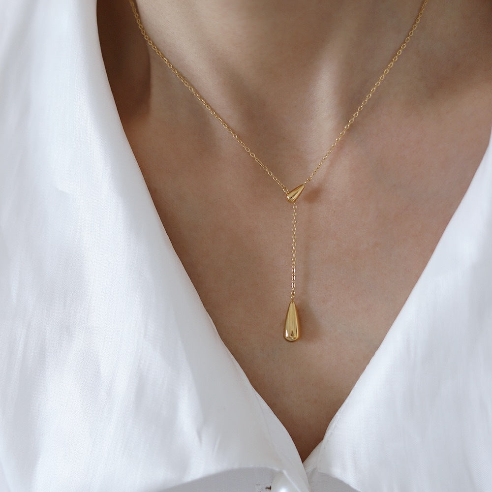 Gold Teardrop Lariat Necklace