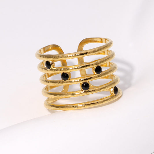Multi-Row Wrap Ring with Black Stones