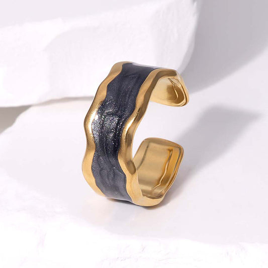 Black Enamel Adjustable Wave Ring