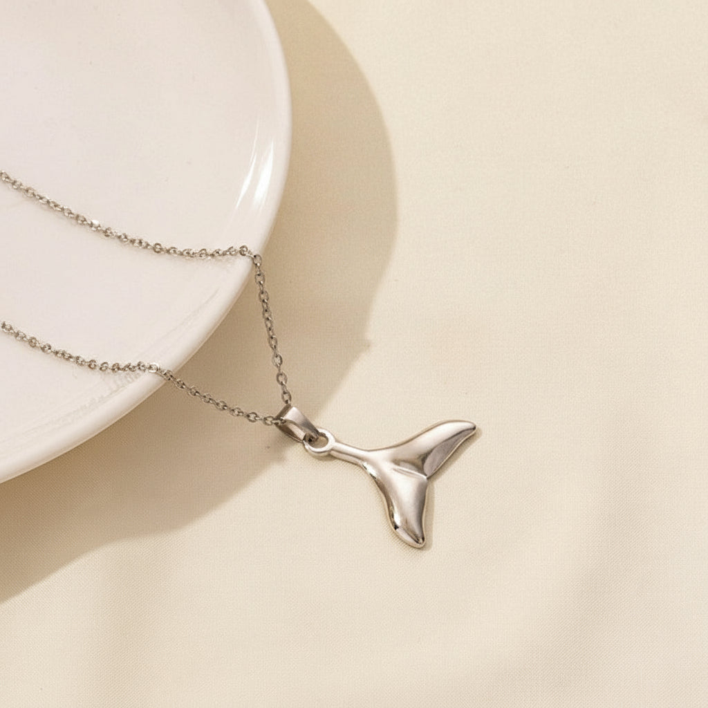 Silver Whale Tail Pendant Necklace