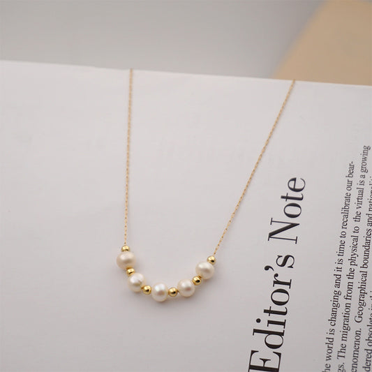 Dainty Gold & Pearl Bar Necklace
