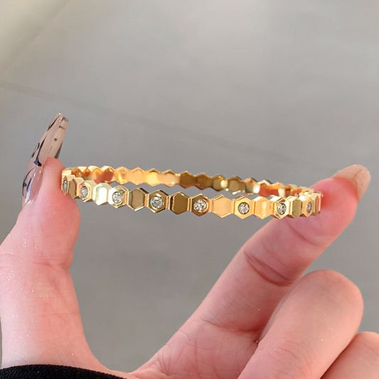 Gold Hexagon Crystal Bangle