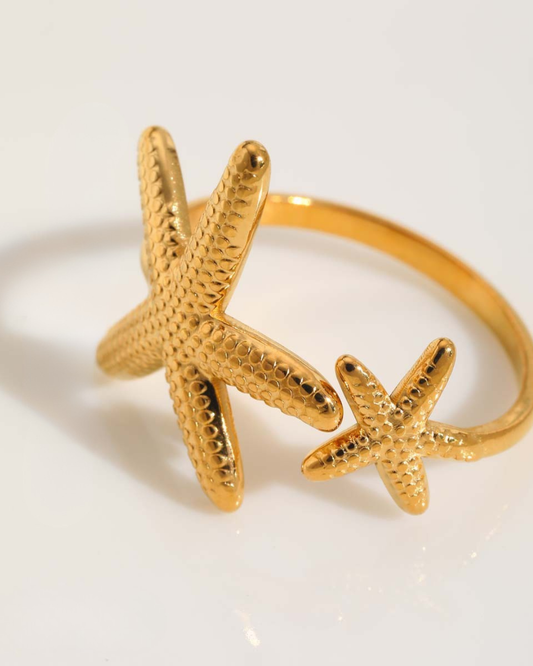 Gold Starfish Duo Adjustable Ring
