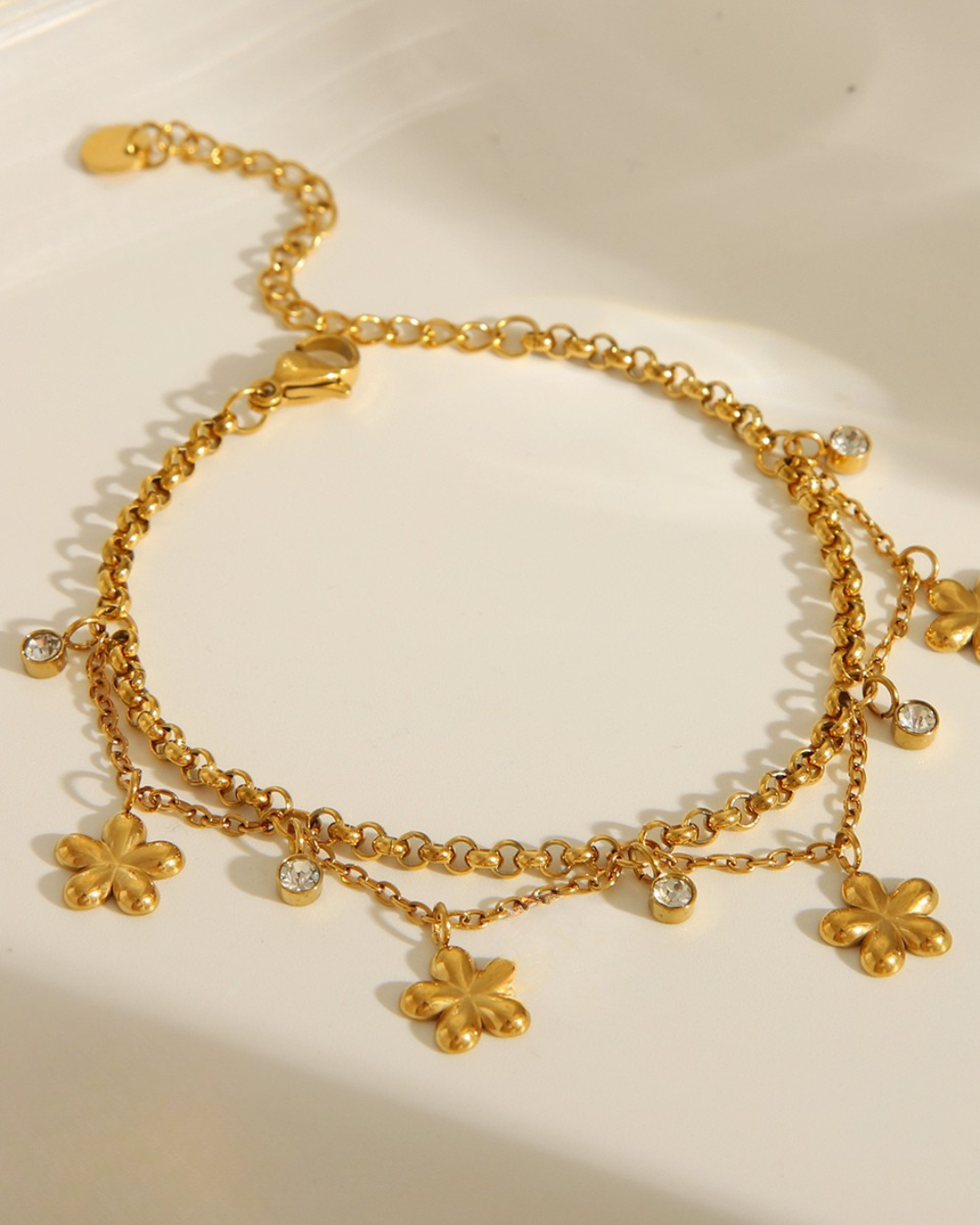 Gold Floral Charm Layered Bracelet
