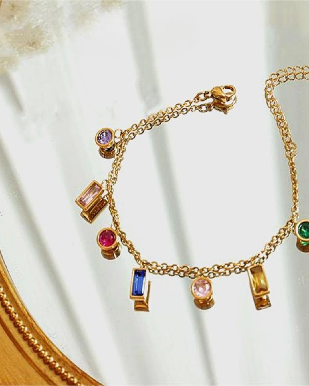 Gold Multicolor Gemstone Charm Bracelet